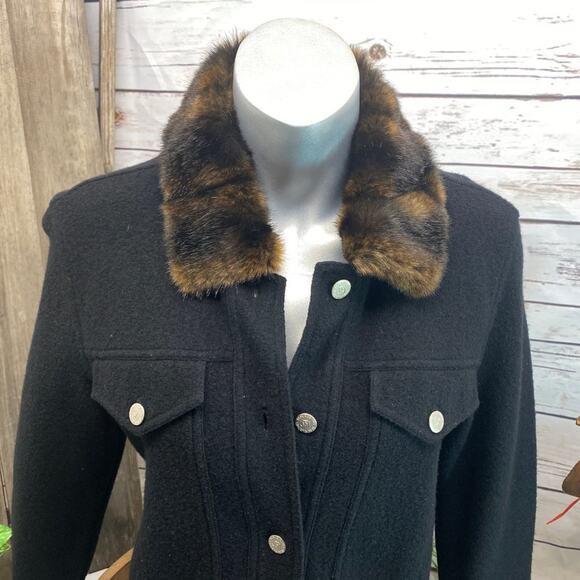 Real Clothes Black Wool Peacoat Jacket Faux Fur Warm Winter Coat M - Picture 6 of 12